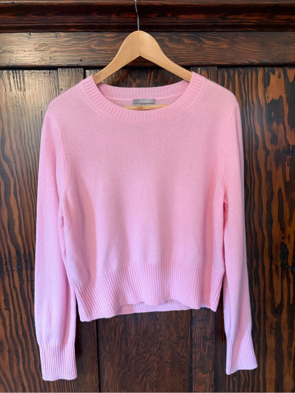 JCrew Light Pink 100% Cashmere Cropped Crewneck Sweater